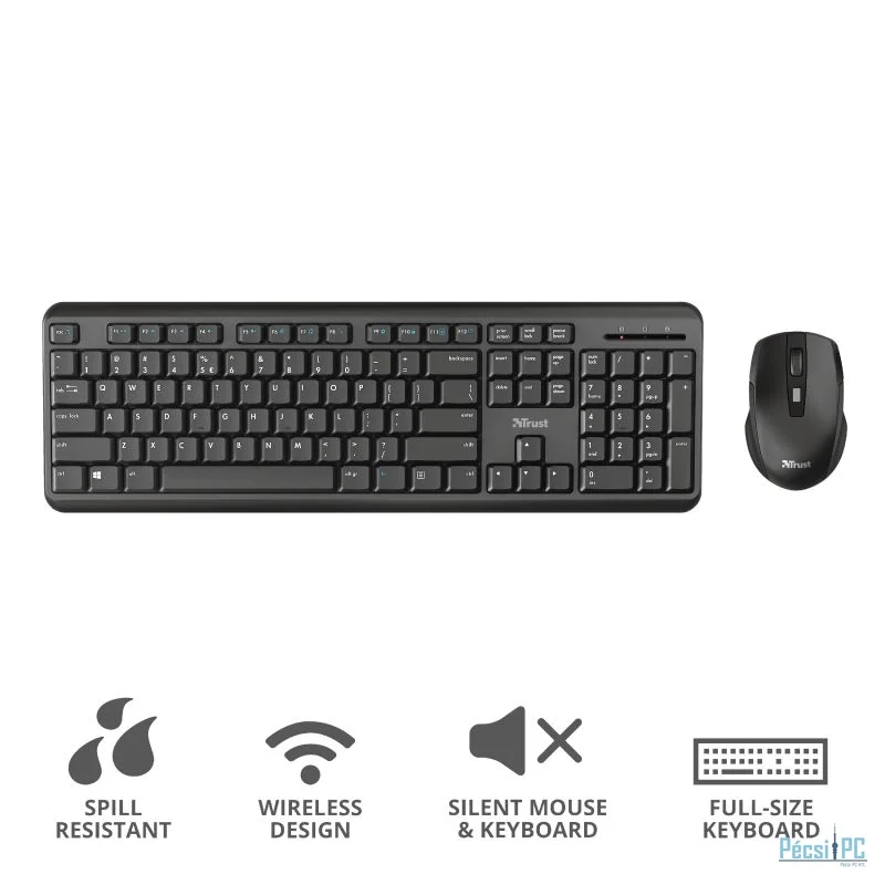 Trust Ody Wireless Silent Keyboard and Mouse Set Black HU