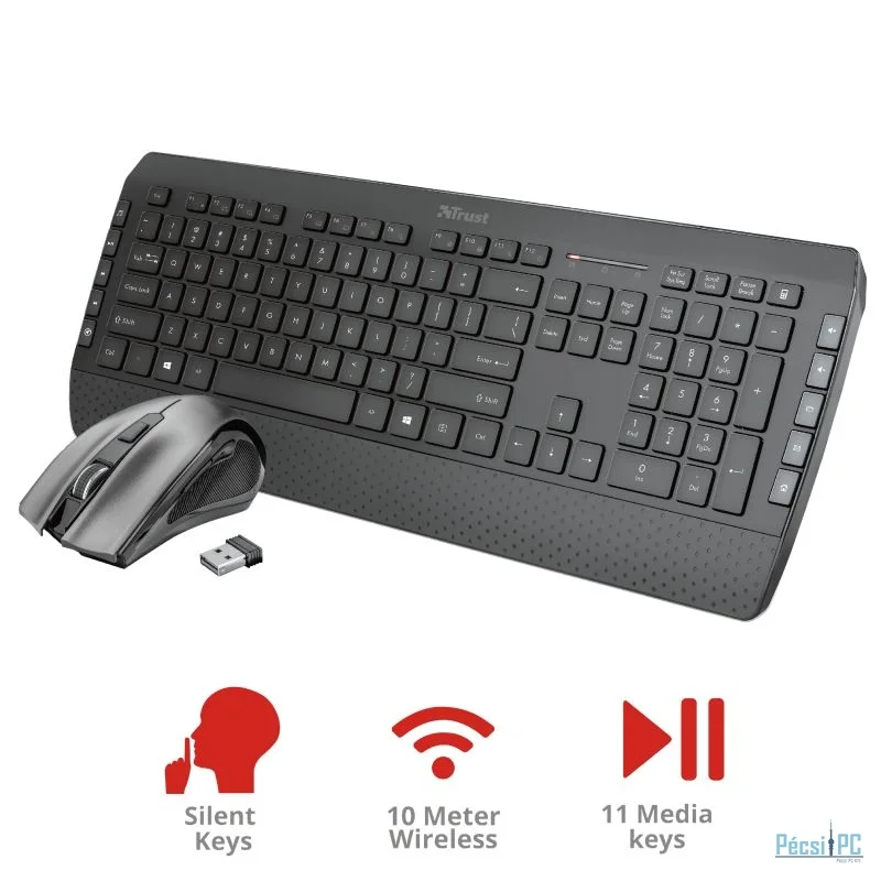 Trust Tecla-2 Wireless Keyboard + Mouse Black HU