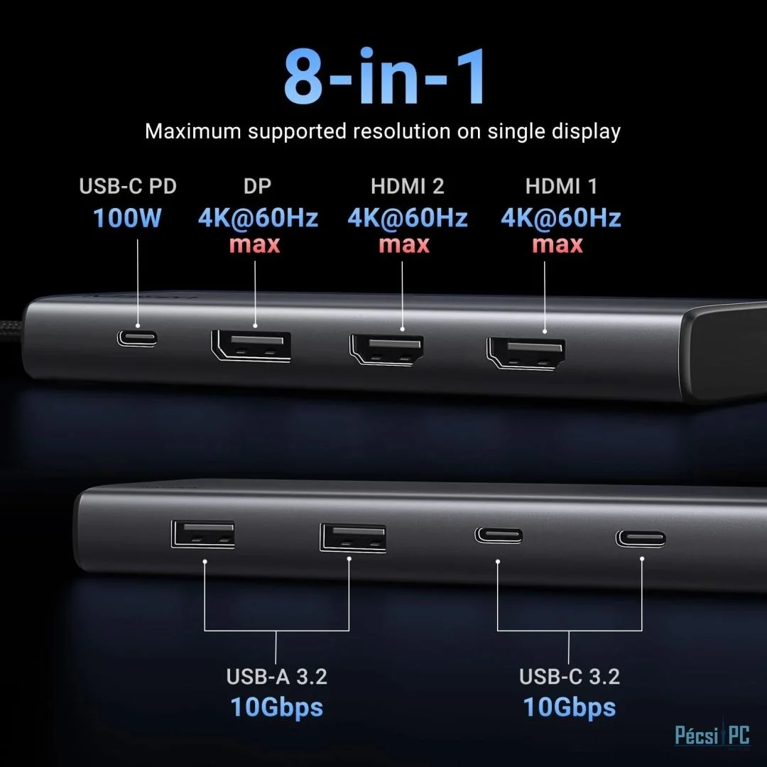 UGREEN 8-in-1 Docking Station (4K Triple Display PD 100W) Grey