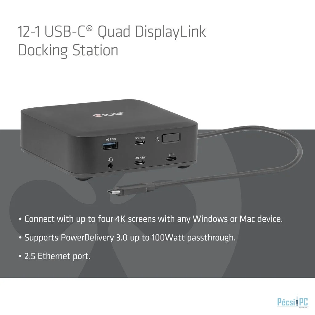Club3D 12-1 USB-C Quad DisplayLink Docking Station