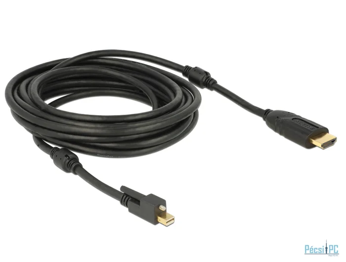 DeLock Cable mini Displayport 1.2 male with screw > HDMI male 4K Active Black 5m