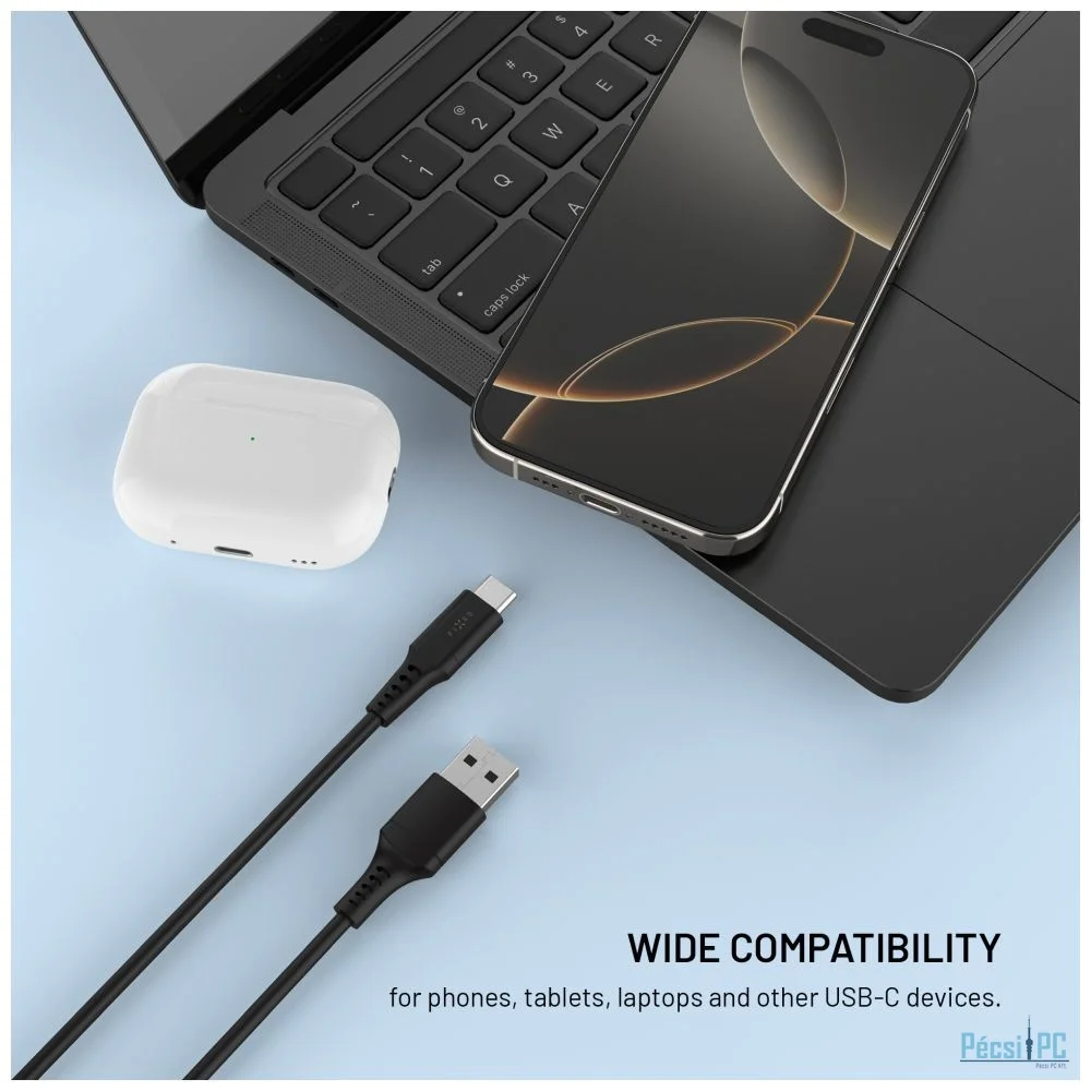 FIXED USB 2.0 hajlékony szilikon kábel USB-C/USB-C 0,3m, fekete