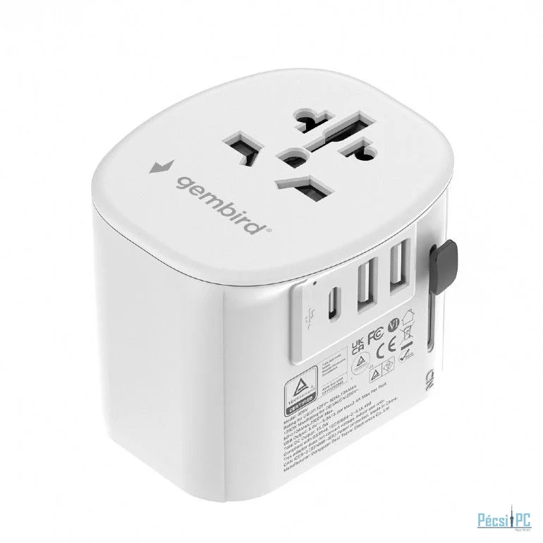 Gembird Grounded universal travel power adapter 15W White