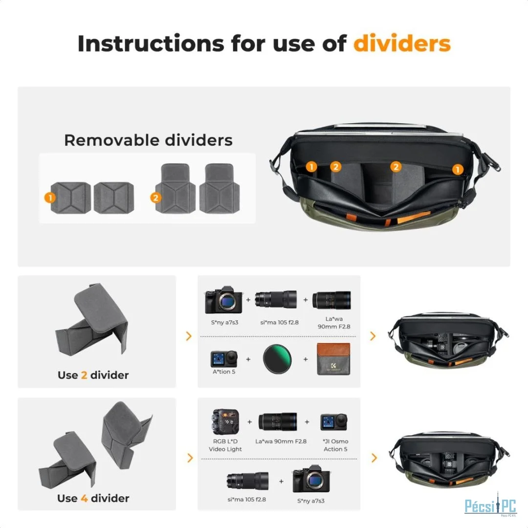 K&F Concept 2in1 Sling Bag Everyday Shoulder Bag & Photography Camera Backpack 12L Green