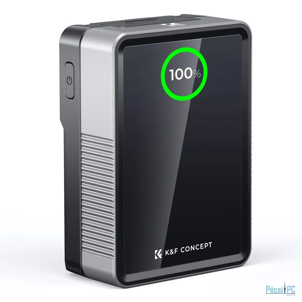 K&F Concept V-Mount Mini Pro akkumulátor, 50Wh, 3400mAh, 65W töltés, D-TAP, BP, DC, TFT kijelző