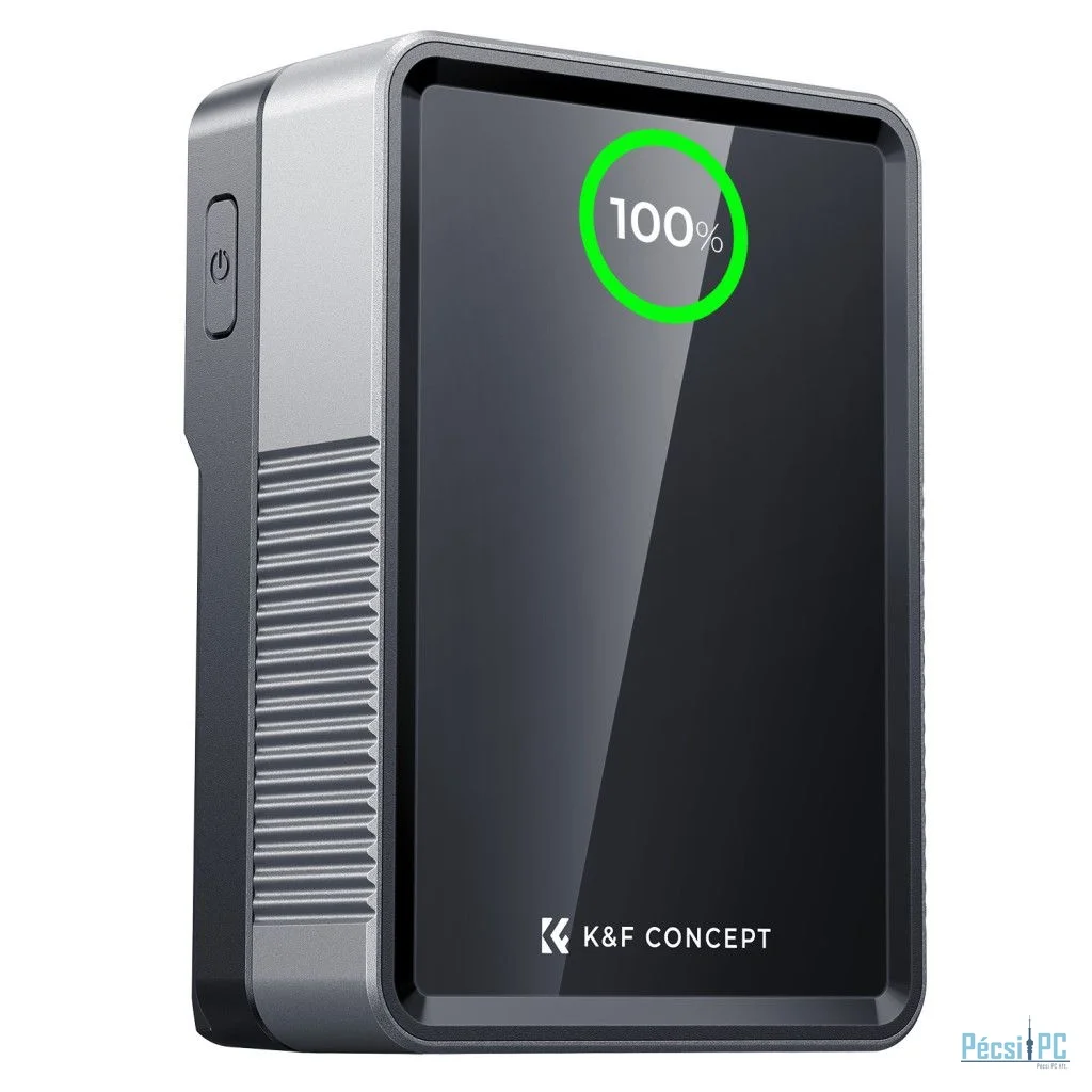 K&F Concept V-Mount Mini Pro akkumulátor, 50Wh, 3400mAh, 65W töltés, D-TAP, BP, DC, TFT kijelző