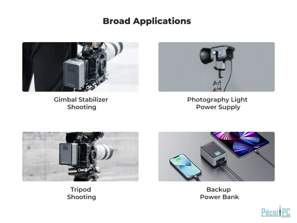 K&F Concept V-Mount Mini Pro akkumulátor, 99Wh, 14.8V, 6700mAH, 100W, BP, D-TAP, TFT kijelző, fekete