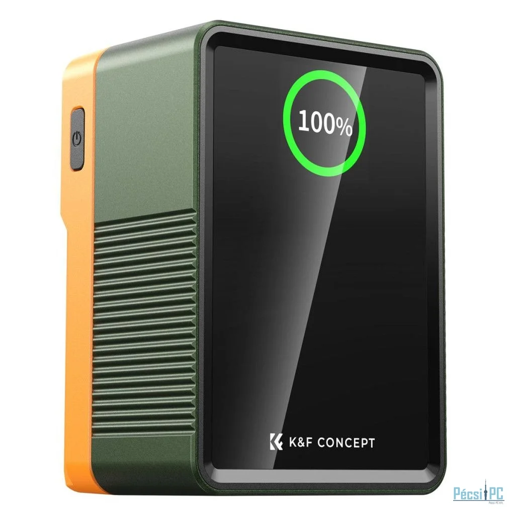 K&F Concept V-Mount Mini Pro akkumulátor, 99Wh, 14.8V, 6700mAH, 100W, BP, D-TAP, TFT kijelző, zöld