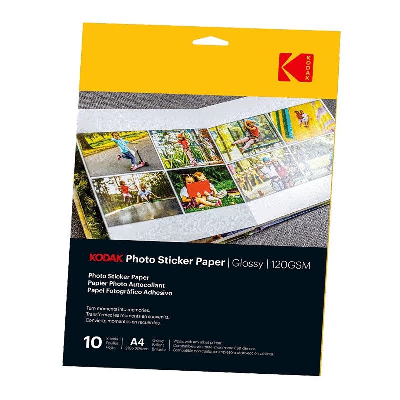 Kodak fotópapír ragasztható matrica, A4, 21x29,7cm, fényes, 120g, 10db