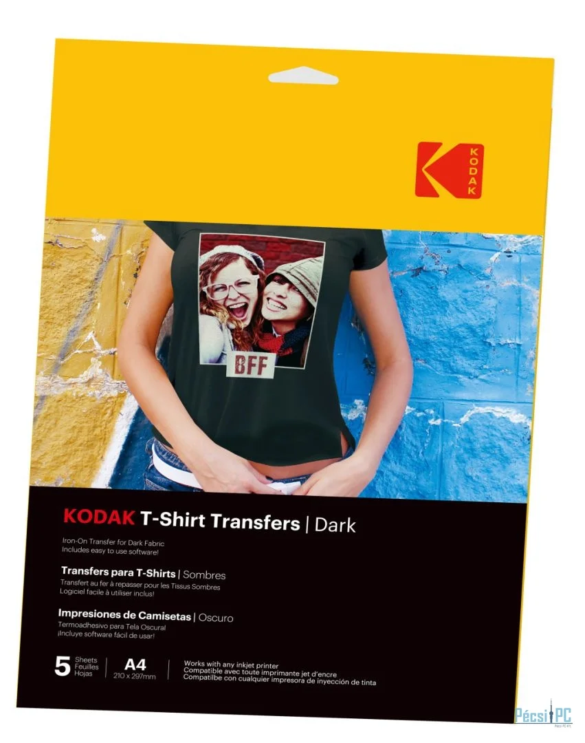 Kodak pólóra vasalható hőtranszfer fotópapírpapír, sötét színű pólókhoz, A4, 5db
