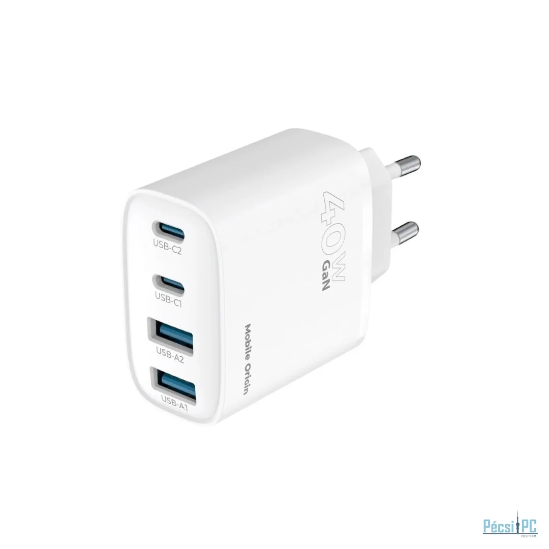 Mobile Origin 40W GaN Wall Charger PW22 2x USB-C+2x USB-A White
