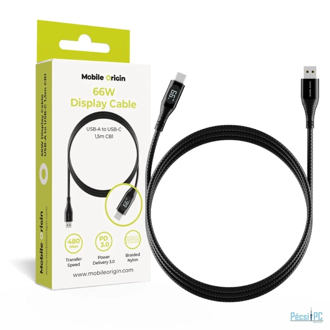 Mobile Origin 66W Display Cable USB-A to USB-C 1,5m Black