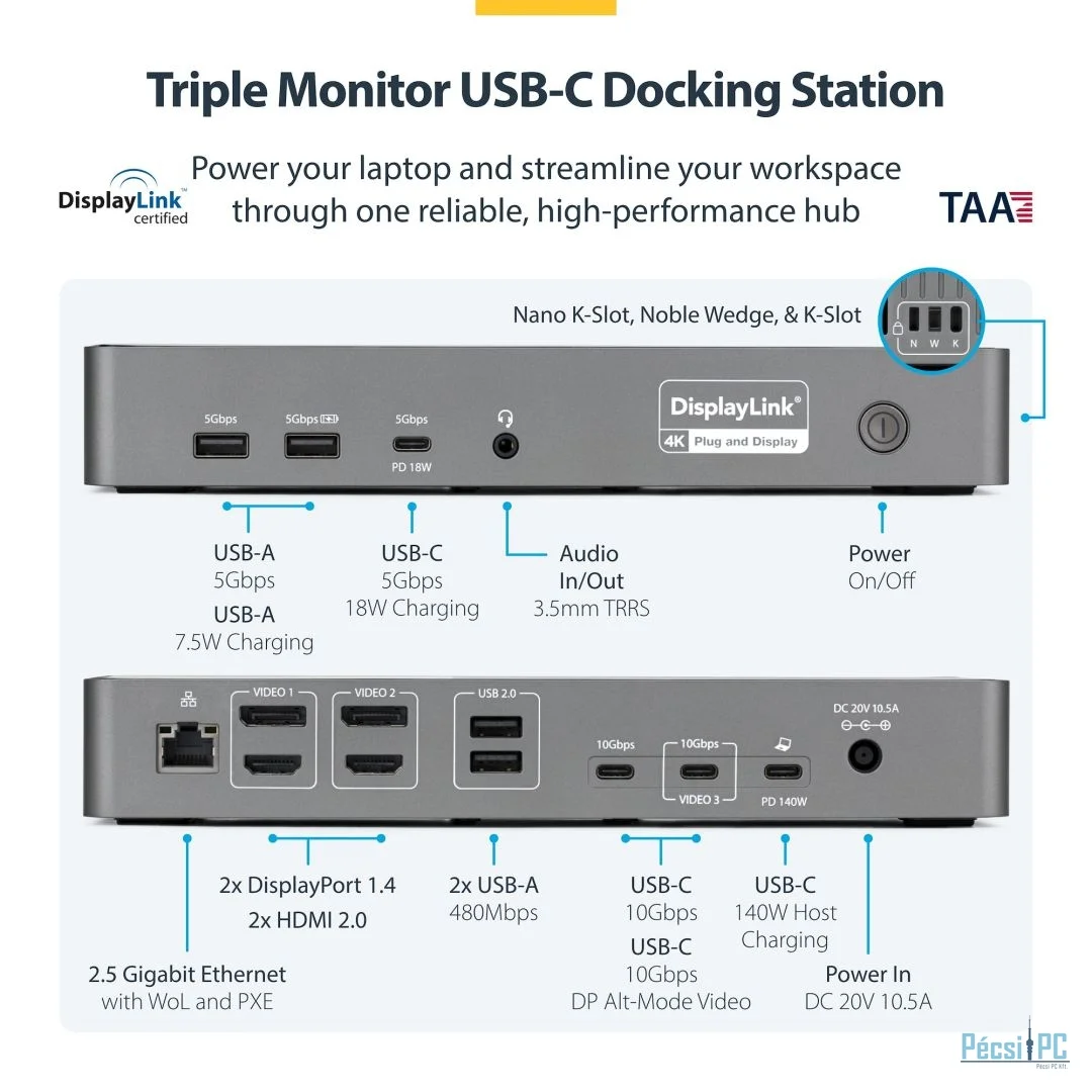 Startech DK30C2DPEPRUE Triple-Monitor USB-C Docking Station