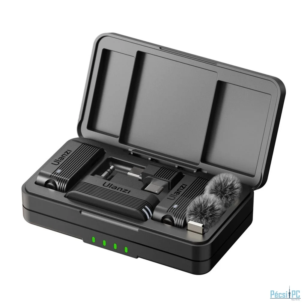 Ulanzi A100 vezeték nélküli lavalier mikrofon, 2 mikrofon és 1 vevő, usb-c, 3,5 jack, fekete