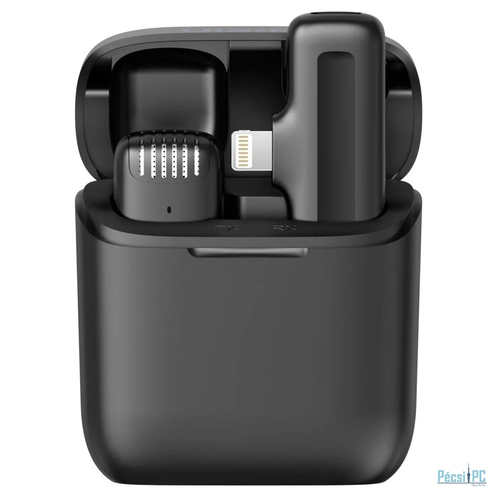 Ulanzi J11 vezeték nélküli Lavalier mikrofon, 1 mikrofon és 1 vevő, lighting csatlakozás, fekete