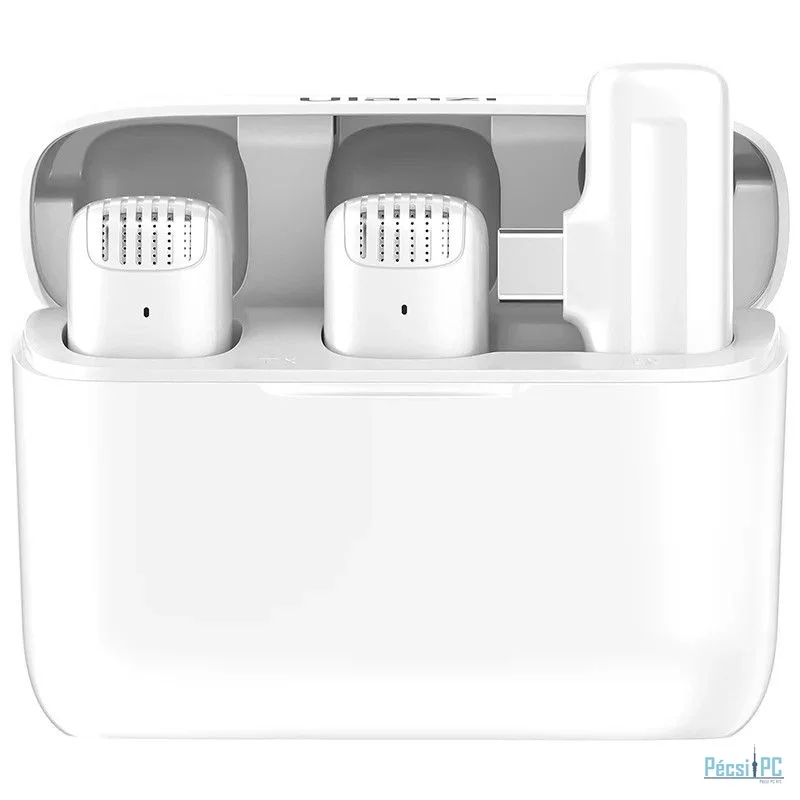 Ulanzi J12 vezeték nélküli Lavalier mikrofon, 2 mikrofon és 1 vevő, usb-c csatlakozás, fehér