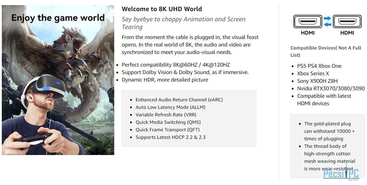 Vention Cotton Braided HDMI-A Male to Male HD Cable 8K 3m Blue Aluminum