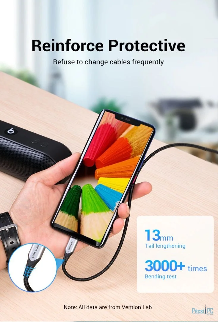 Vention Cotton Braided USB 2.0 A Male to C Male 3A Cable 2m Gray