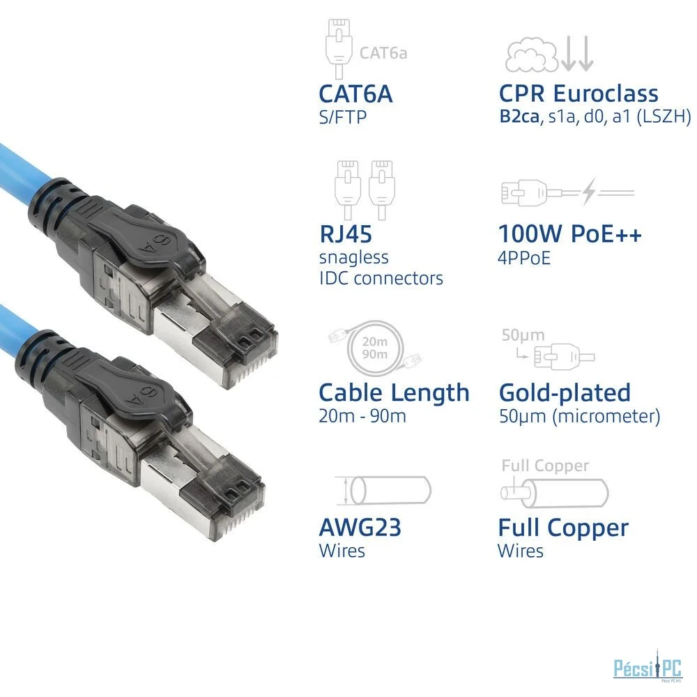 ACT CAT6A S-FTP Patch Cable 90m Blue