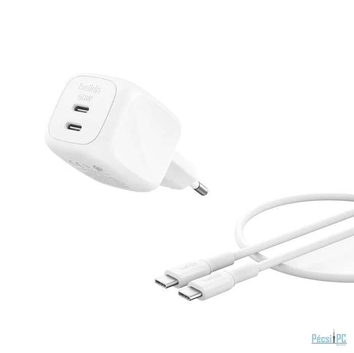 Belkin BoostCharge Pro 2-Port USB-C 50W Adapter White