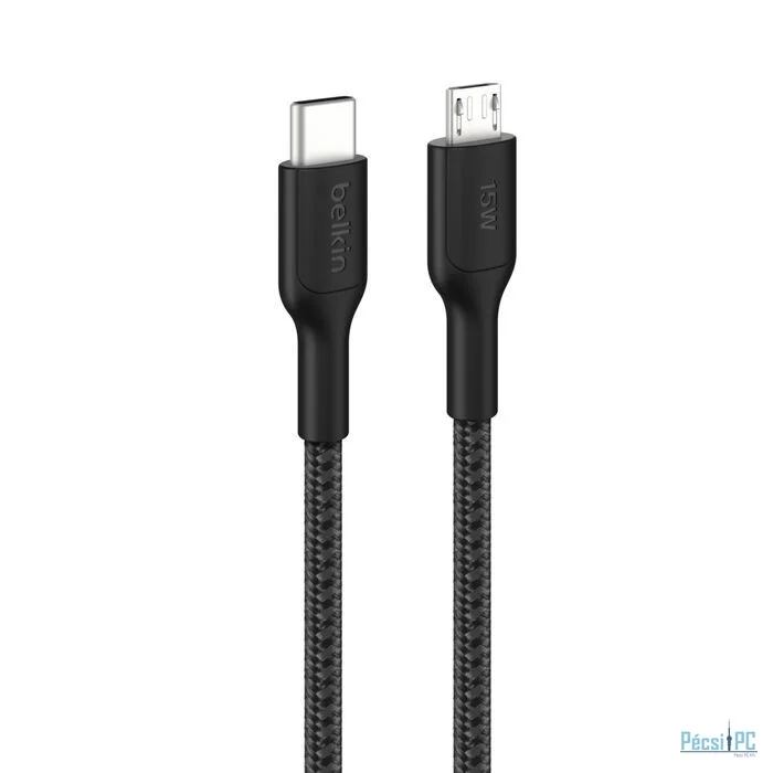 Belkin BoostCharge Pro USB-C to Micro-USB Braided Cable 15W 1m Black