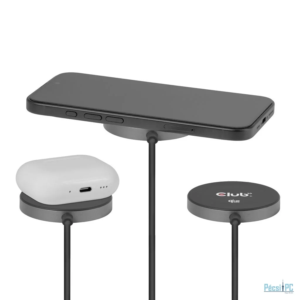Club3D CAC-3027 Qi2 25W Wireless Charger Black Qi Certified MagSafe Compatible Magnetic Pad