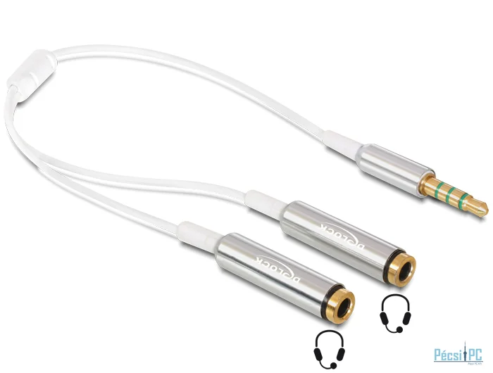 DeLock Cable audio splitter stereo jack male 3.5mm 4 pin > 2x stereo jack female 3.5mm 4 pin 25cm