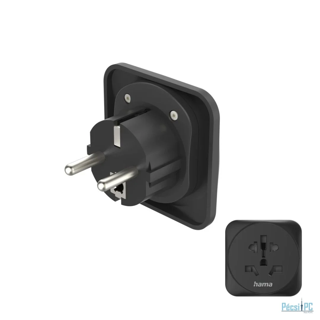 Hama Travel Adapter Type E and F 3-Pin Universal World to Europe Black