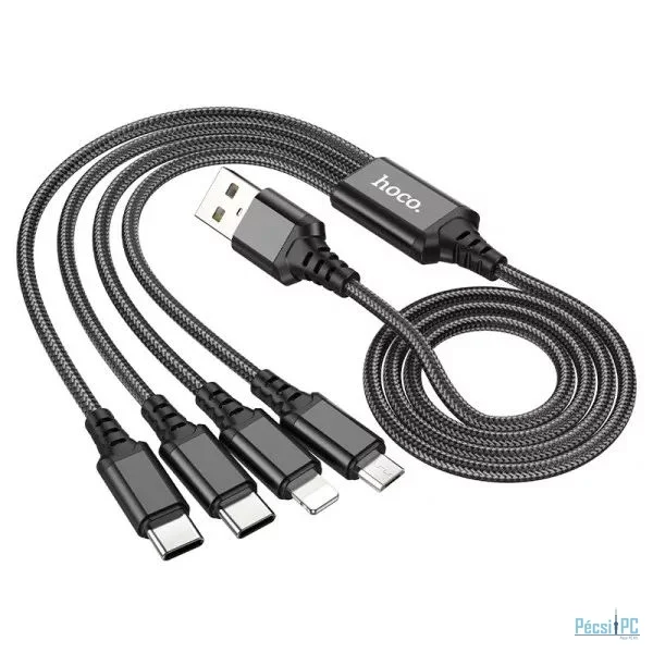 Hoco X76 USB Super charger cable (Type-C+Type-C+Lightning+Micro) 1m Black