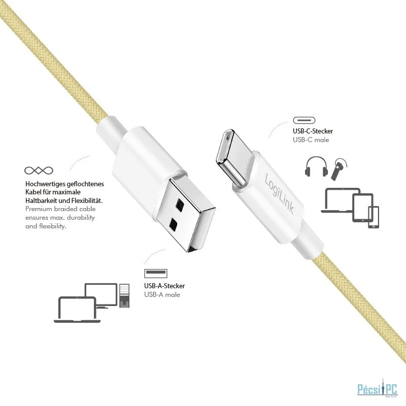 Logilink USB 2.0 Type-C C/M - A/M 60W cable 1m Yellow
