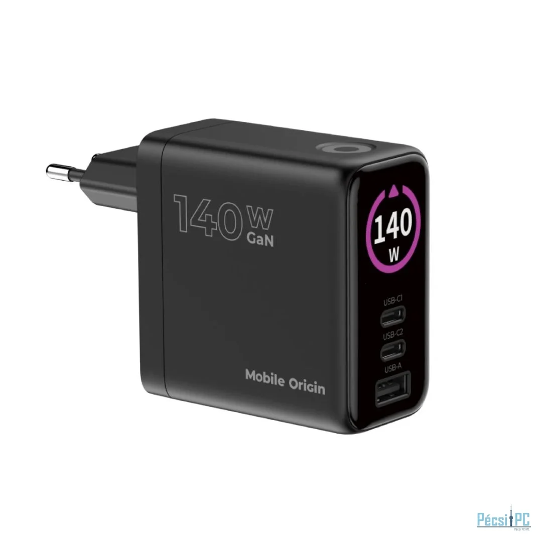 Mobile Origin 140W GaN Display Charger PW21 2x USB-C+USB-A Black
