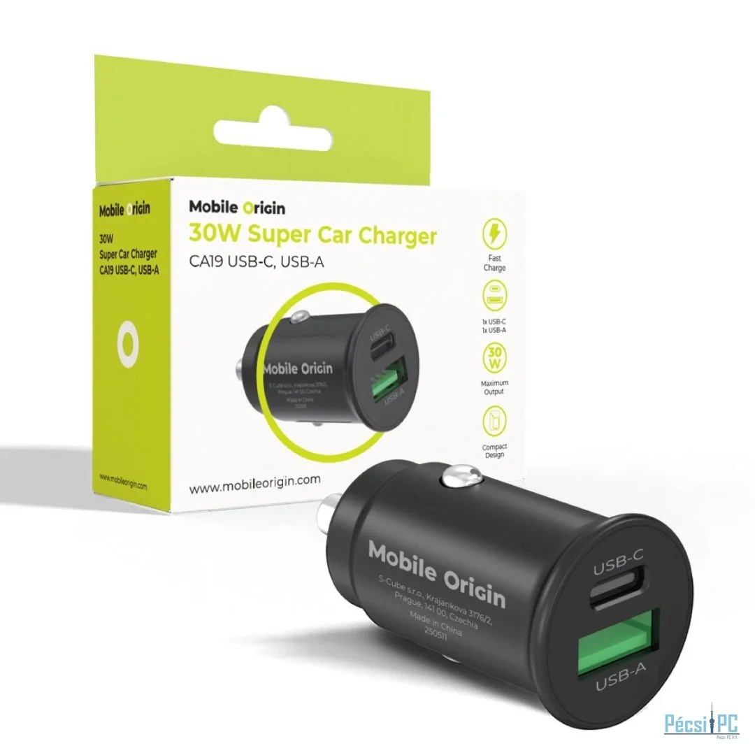 Mobile Origin 30W Super Car Charger CA19 - USB-C, USB-A Black