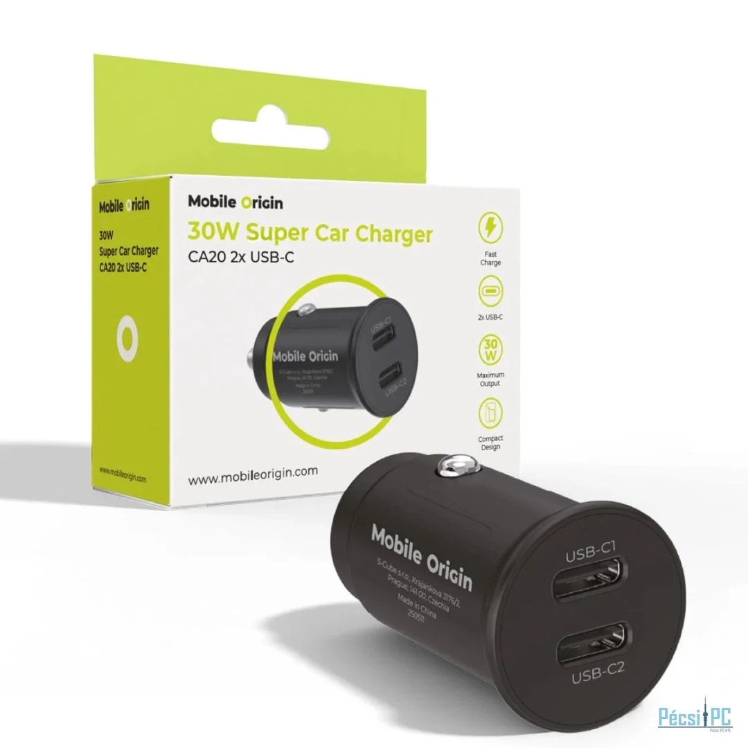 Mobile Origin 30W Super Car Charger CA20 - 2x USB-C Black