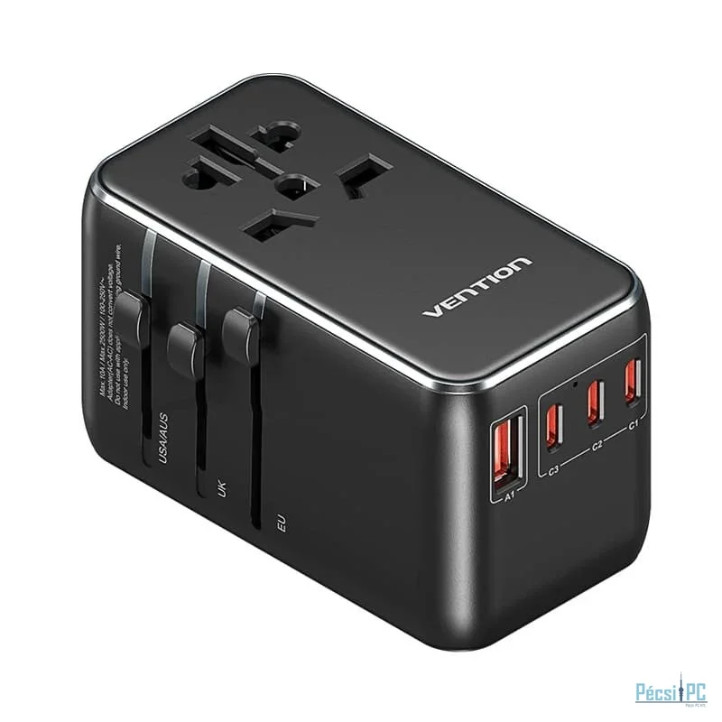 Vention 4-Port USB (C+C+A+A) GaN Universal Travel Adapter Black