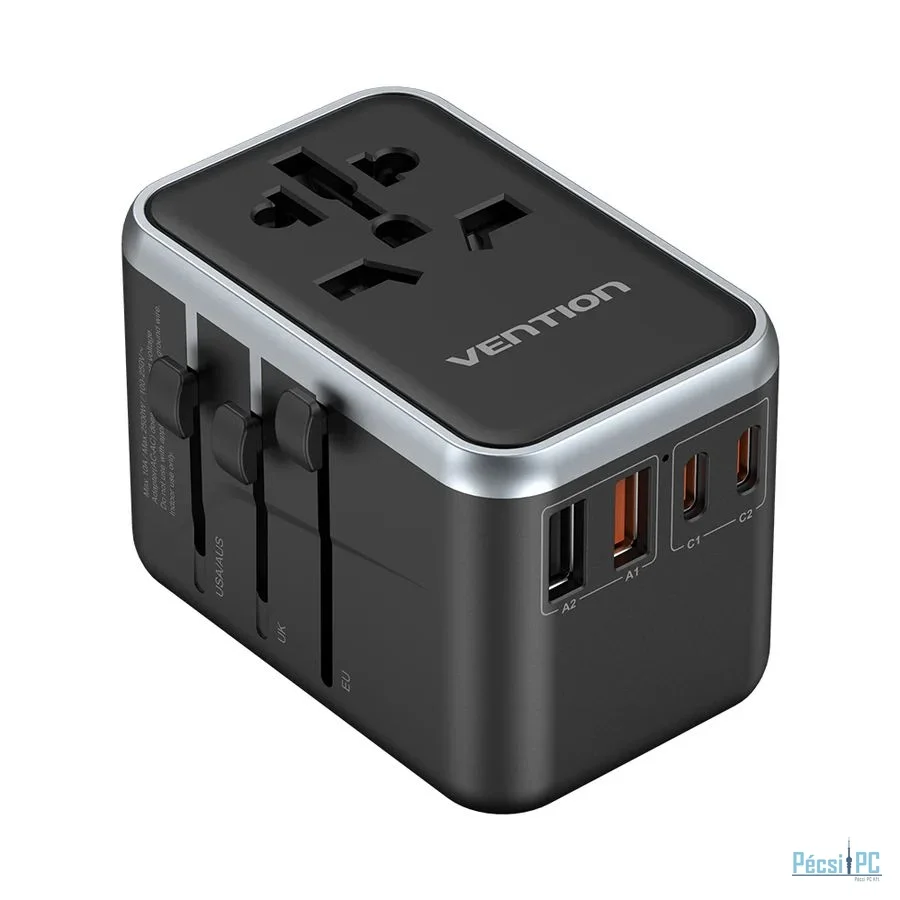 Vention 4-Port USB GaN Universal Travel Adapter Black