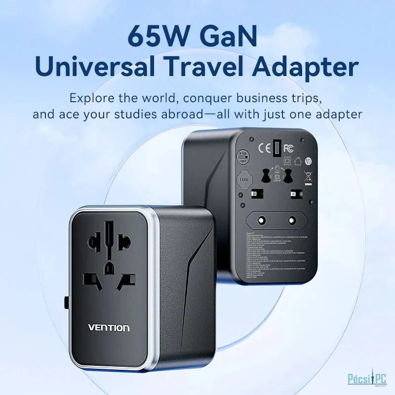 Vention 4-Port USB GaN Universal Travel Adapter Black