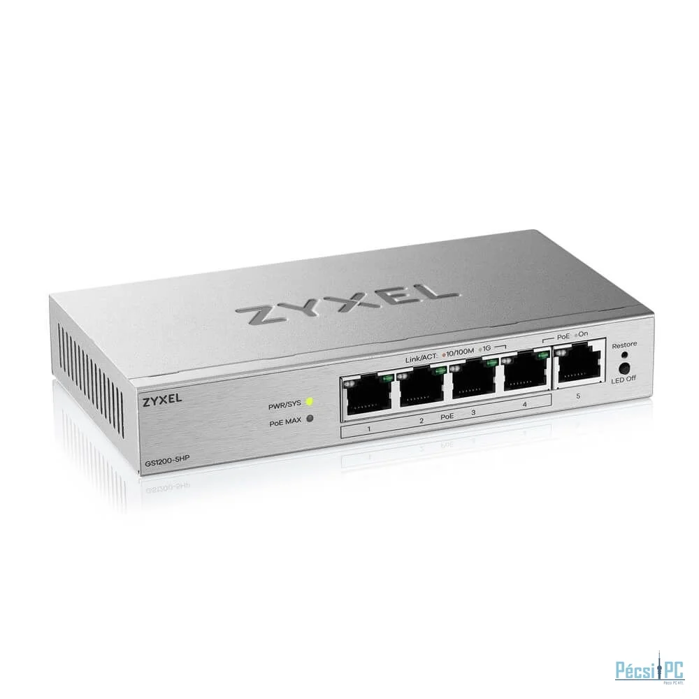 ZyXEL GS1200-5HPV3 5port Gigabit LAN (68W) PoE web menedzselhető asztali switch