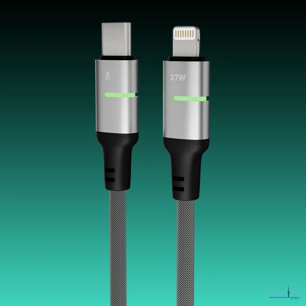 Avax CB636 Steely LED 27W USB-C to Lightning charger cable 2m Black