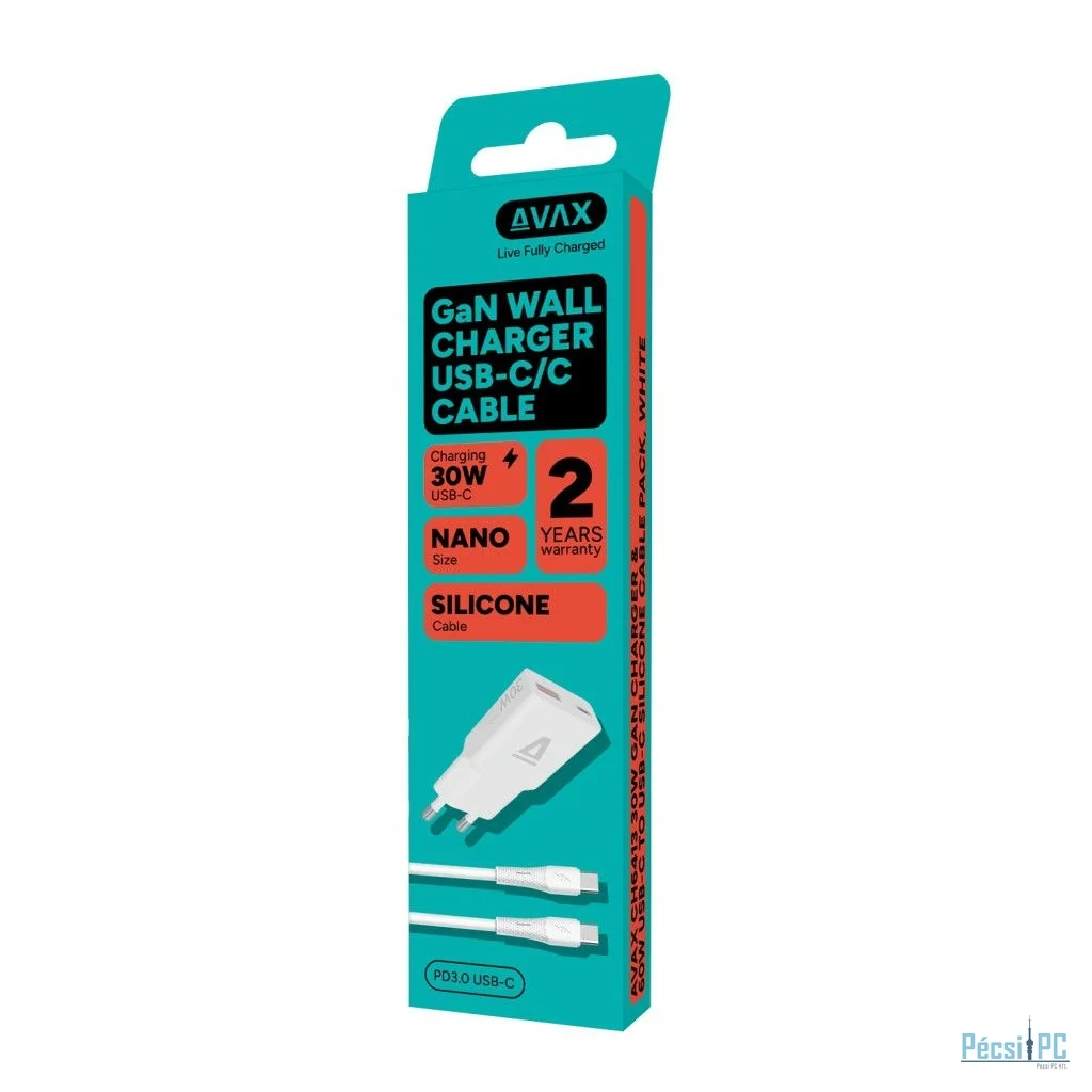 Avax CH6413 30W adapter + 60W USB-C silicone cable 1,5m White