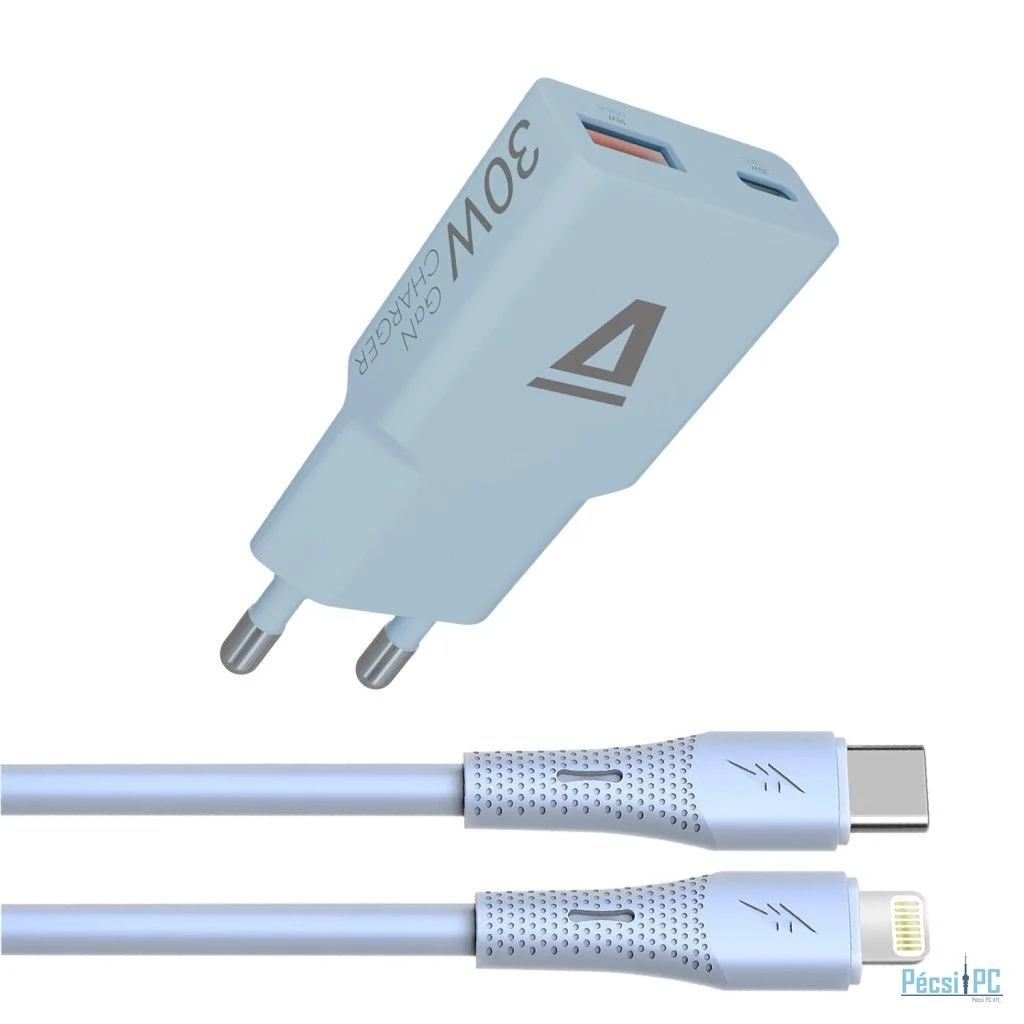 Avax CH6416 GaN charger with USBC-C to Lightning cable Blue