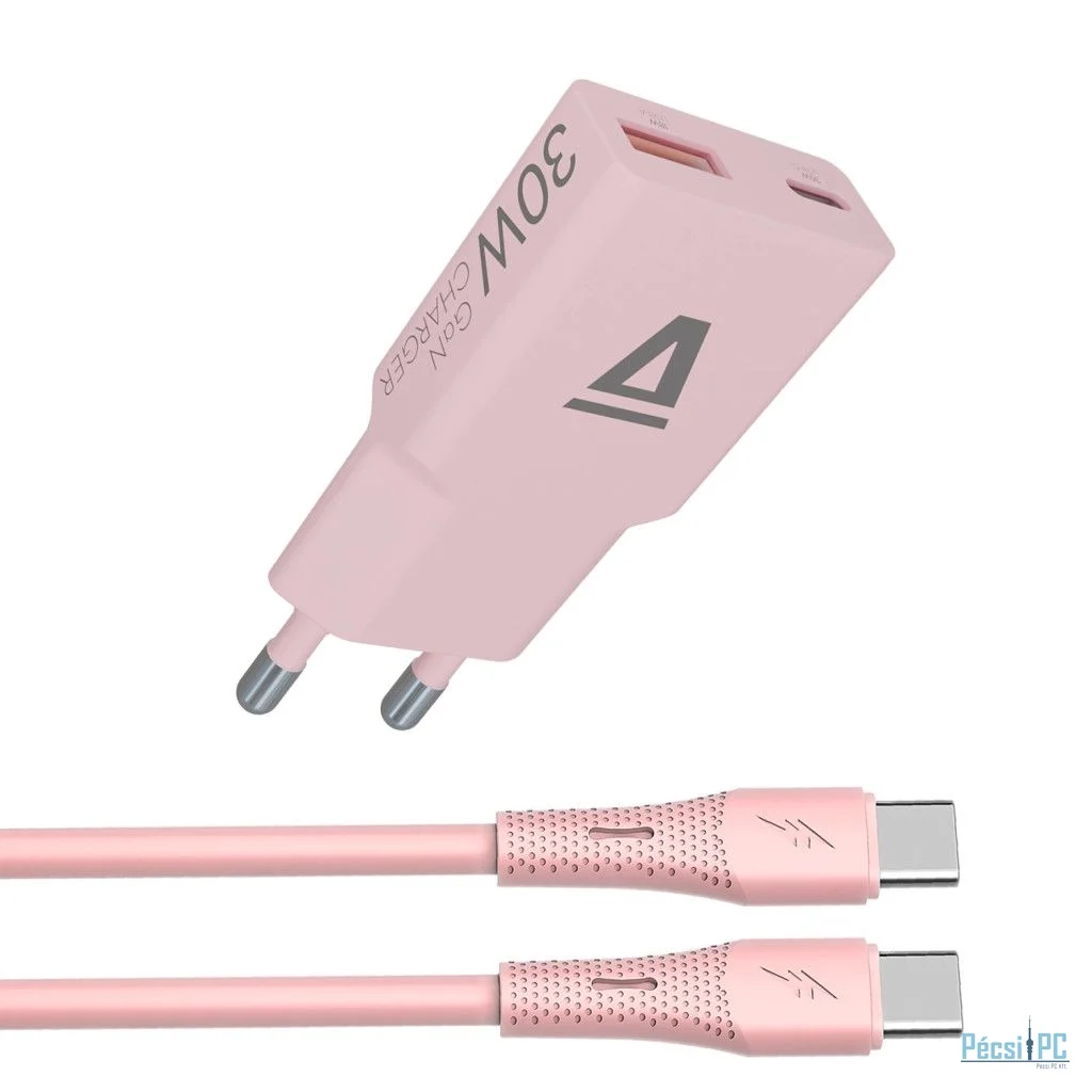 Avax CH6417 GaN charger with USBC-C cable Pink
