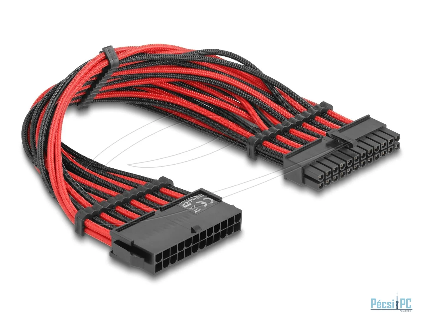 DeLock Extension Cable 24 pin ATX male to 24 pin ATX female textile shielding 30cm Black/Red