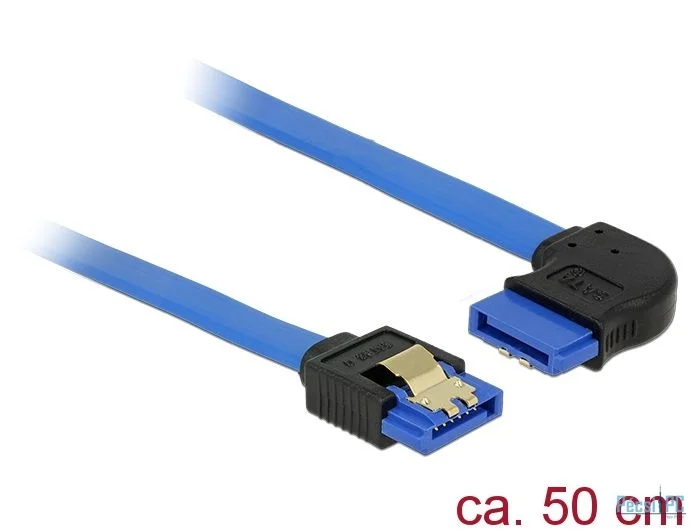 DeLock SATA 6 Gb/s receptacle straight > SATA receptacle right angled 50 cm blue with gold clips Cable Blue