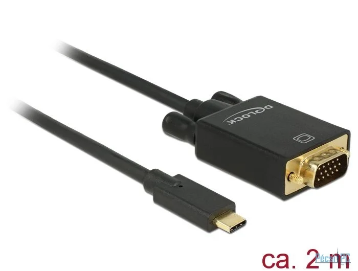 DeLock USB Type-C male > VGA male (DP Alt Mode) Full HD 1080p 2m Black Cable