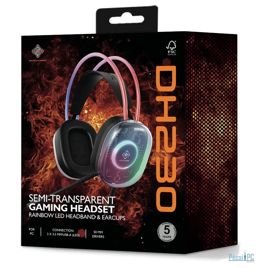 Deltaco DH230 Gaming headset Semi-Transparent