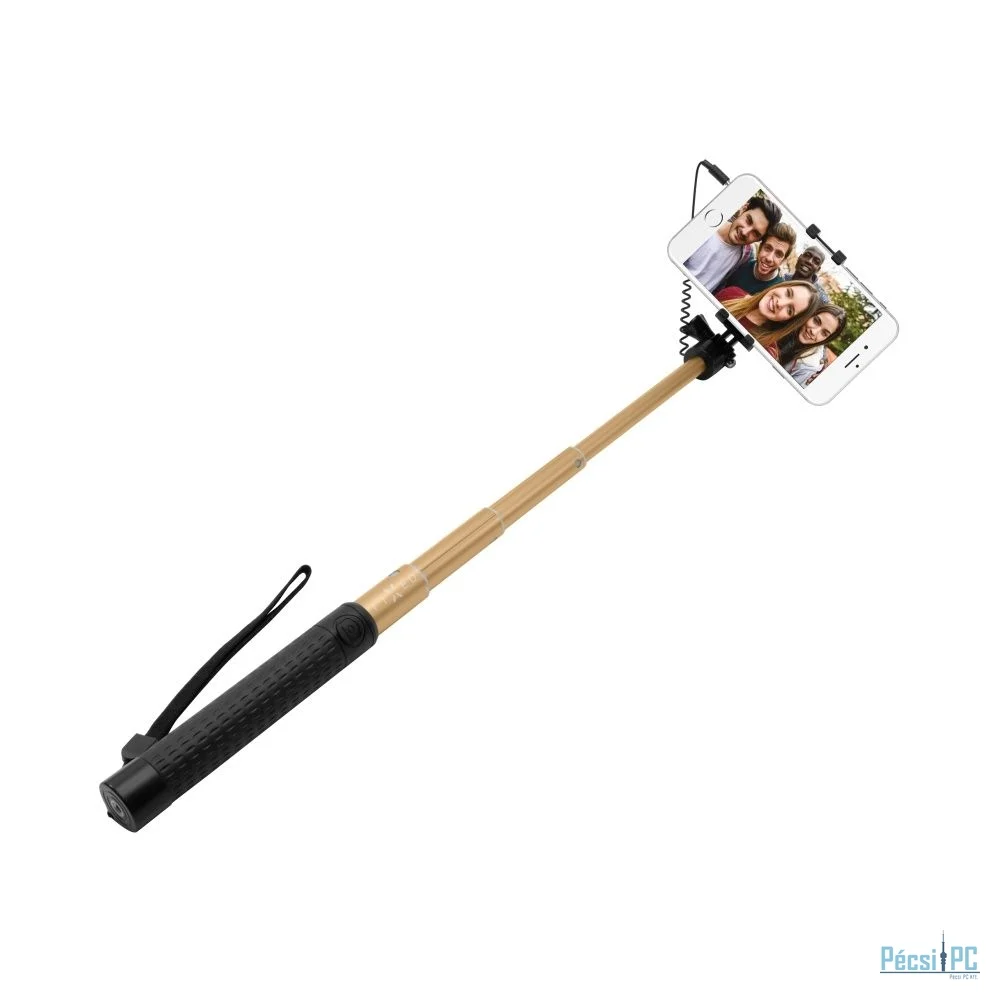 FIXED Teleszkópos, szelfi bot luxus alumínium kivitelben, 3,5 mm-es jack, arany