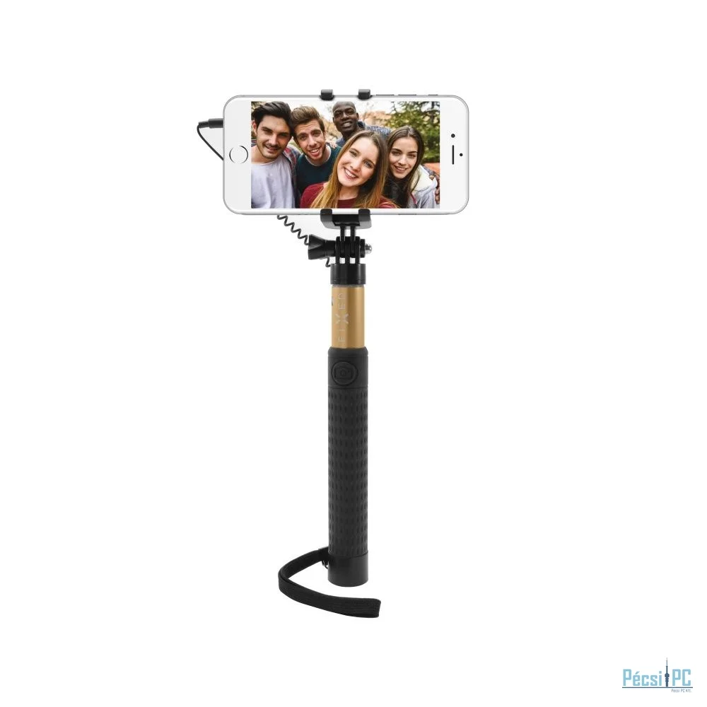 FIXED Teleszkópos, szelfi bot luxus alumínium kivitelben, 3,5 mm-es jack, arany