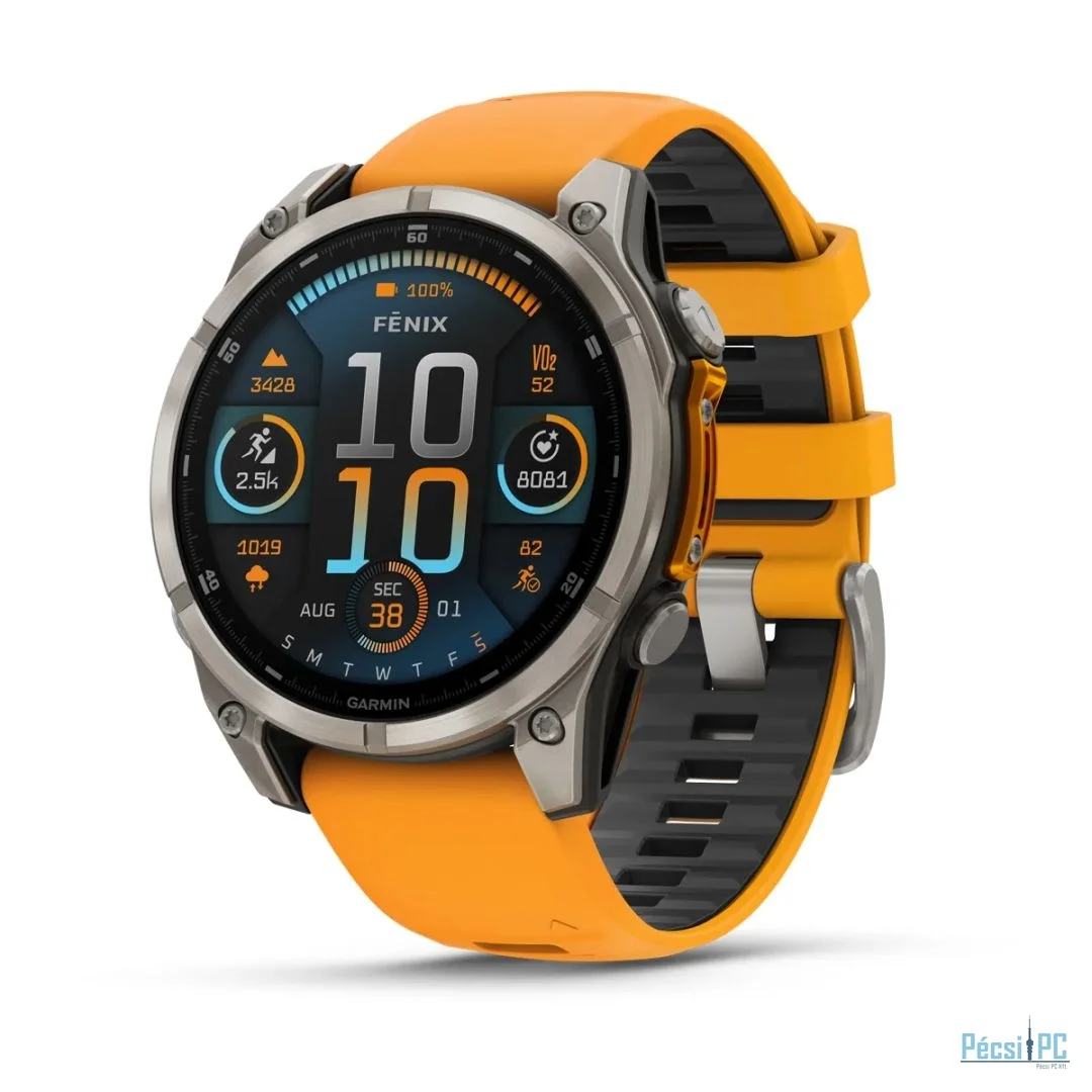Garmin fenix 8 Titanium with Spark Orange/Graphite Silicone Band