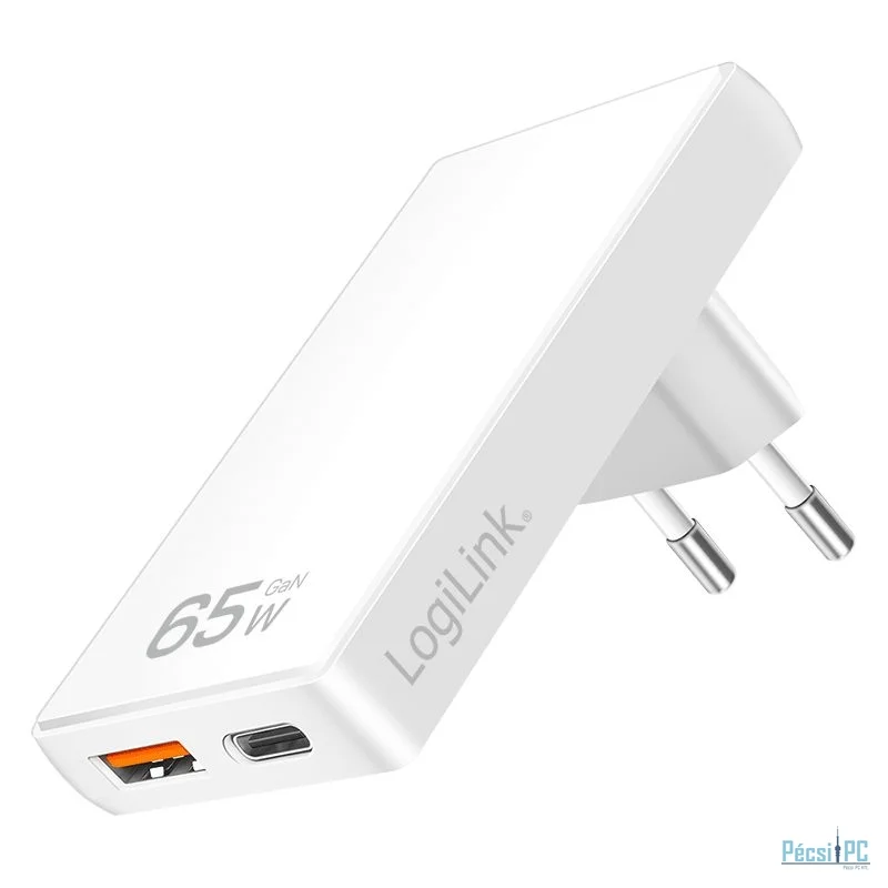 Logilink extra slim USB-A, USB-C 65W adapter White