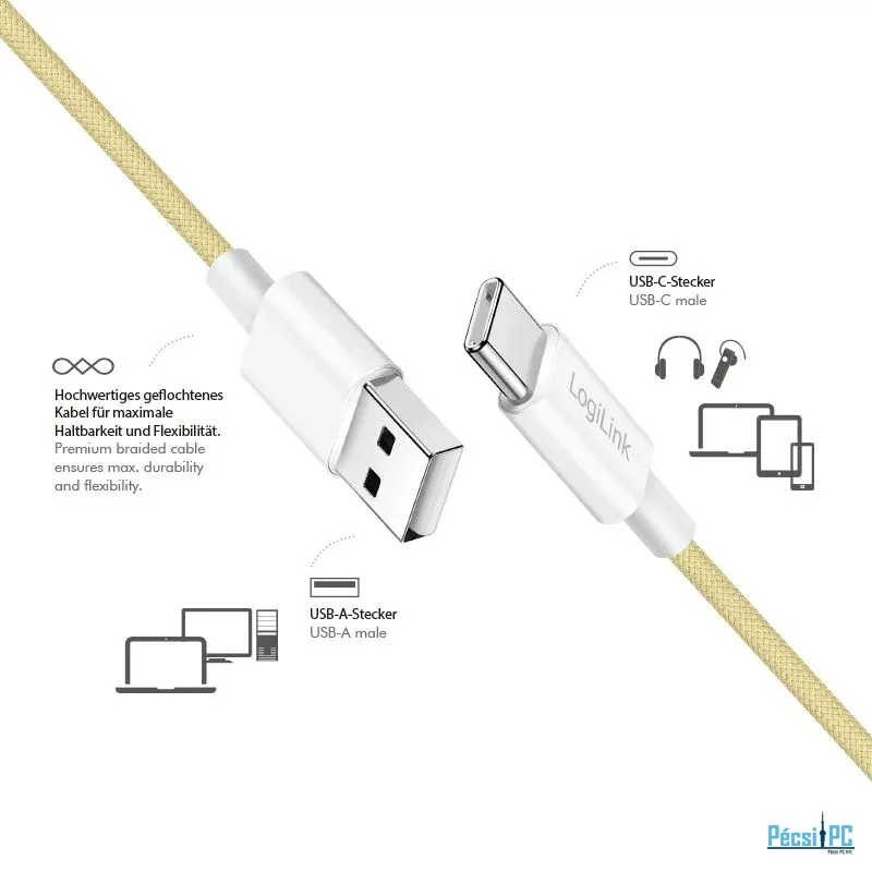 Logilink USB 2.0 Type-C C/M - A/M 60W cable 1m Yellow